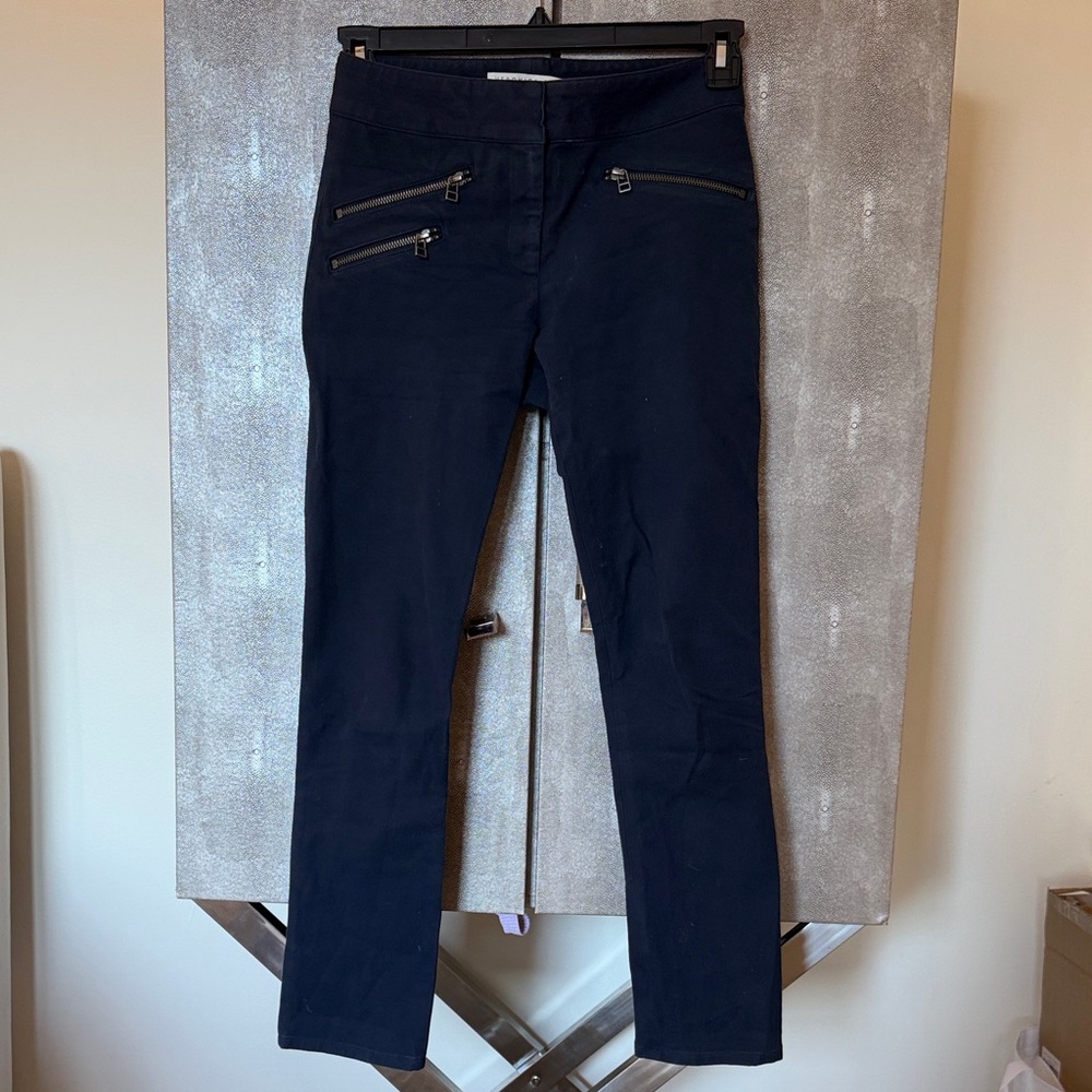 Veronica Beard Navy Zip-Pocket Skinny Pants